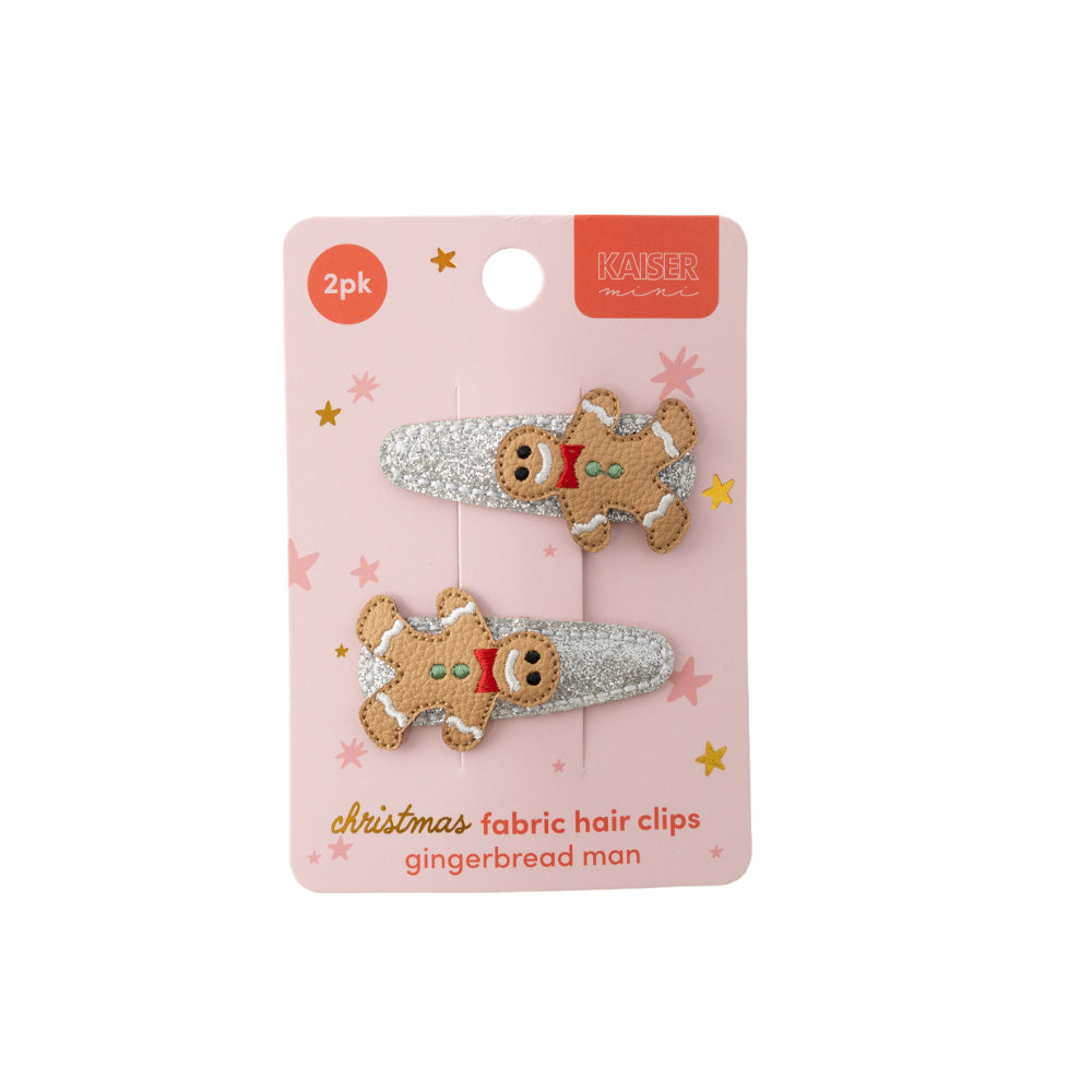 Kids 2pk Fabric Hair Clip - GINGERBREAD MAN